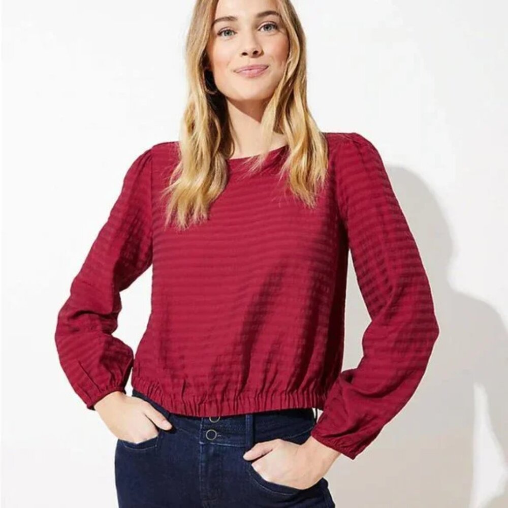 Loft Burgundy Striped Wrap Back Top - XS